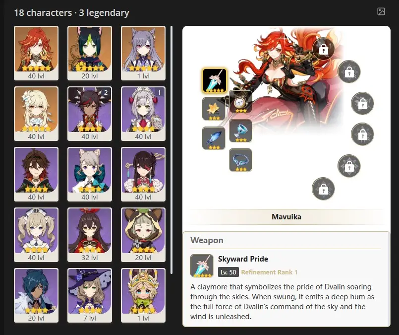 ASIA- AR:27- MAVUIKA - TIGHNARI - KEQING -18 characters