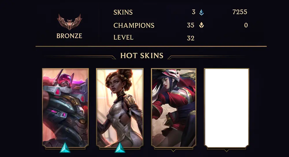 SG - BRONZE IV - 32 LVL - 3 SKIN