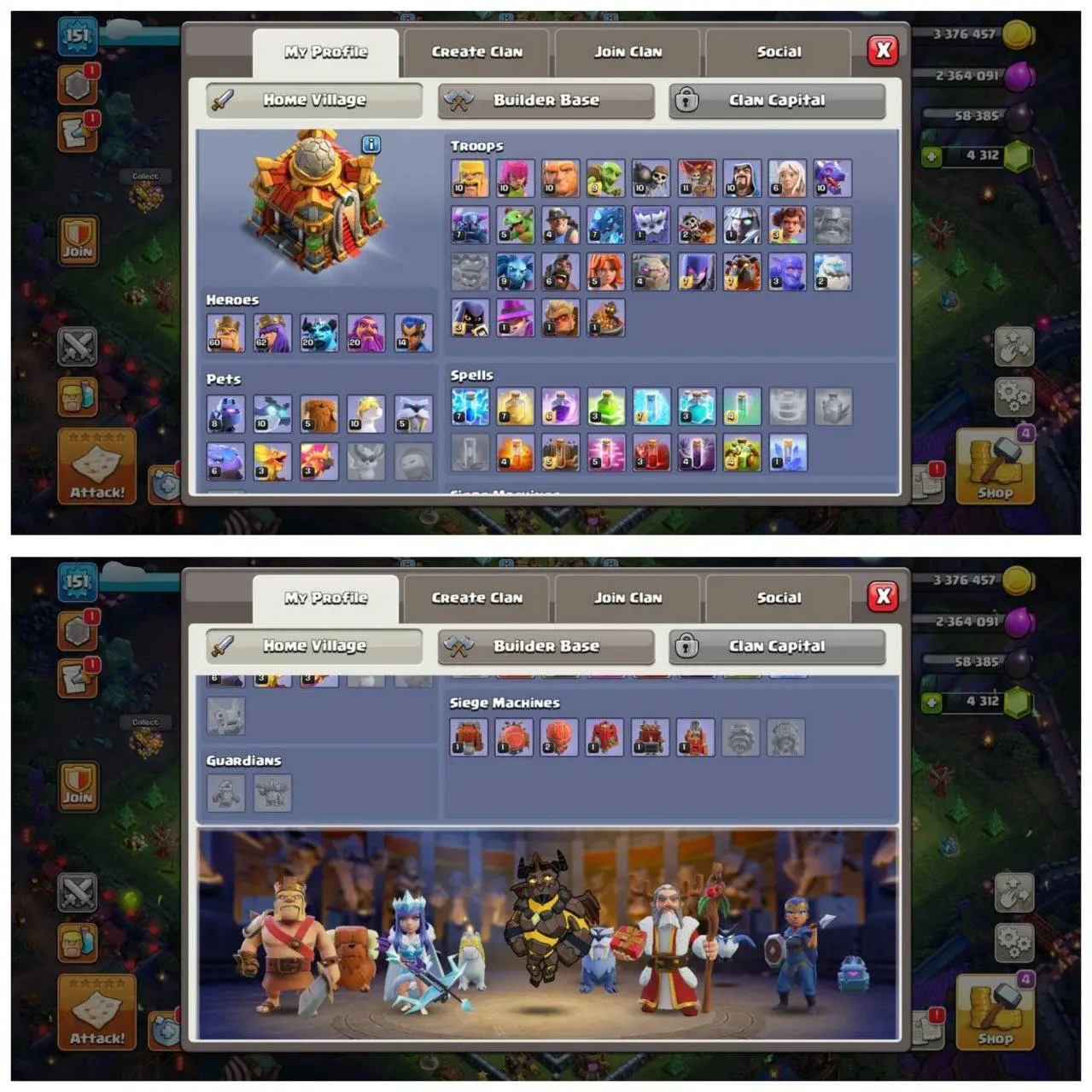 {60% DISCOUNT} TH16 HALF MAX ID⚡️6 EPIC EQUIPMENT⚡️XP-151⚡️HERO 60-62-20-20-14⚡️FREE GEMS NAME CHANGE⚡️OP LAB⚡️INSTANT DELIVERY 🚚