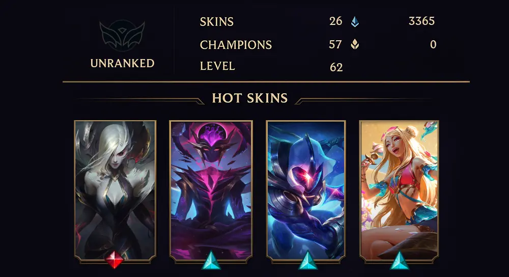 UNRANKED - 62 LVL - 26 SKIN