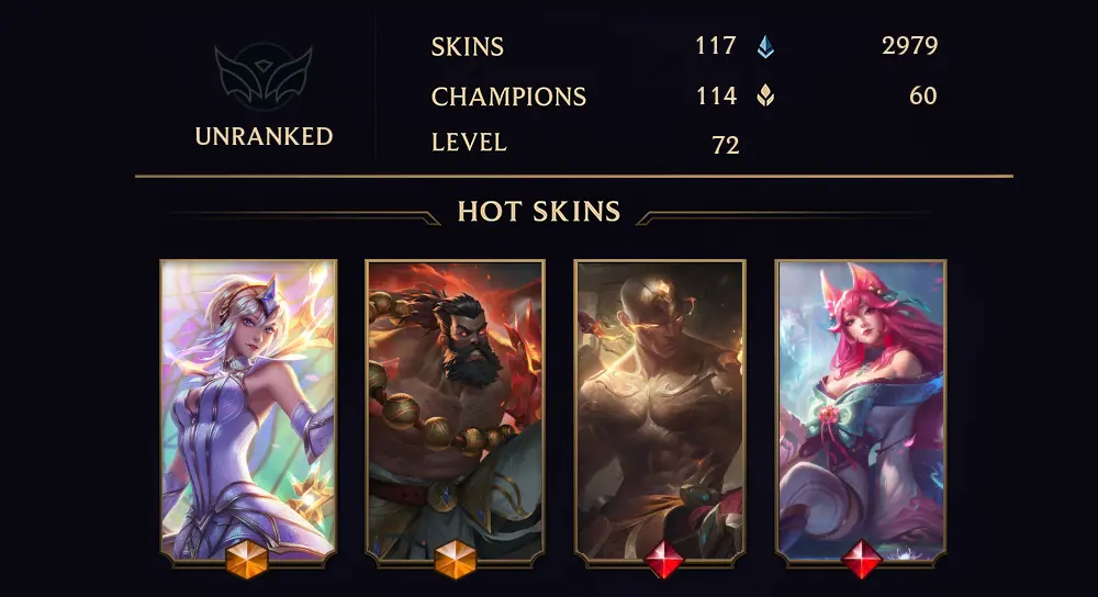 UNRANKED - 72 LVL - 117 SKIN