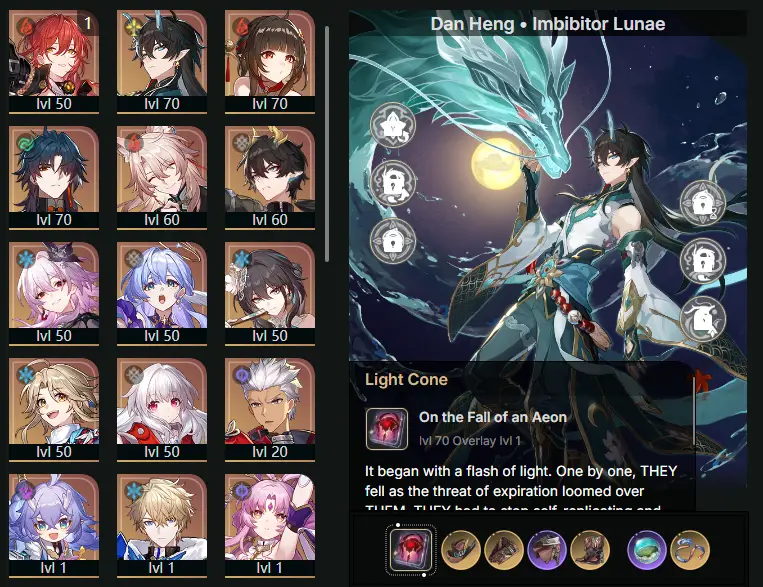 EU - Trailblaze Level: 52 - 38 CHARACTERS - Robin - E1 Himeko - Dan Heng • Imbibitor Lunae - Lingsha - Blade - Jiaoqiu - Dan Heng • Permansor Terrae - Evernight - Yanqing - Clara - Archer - Bailu - Gepard - Fu Xuan