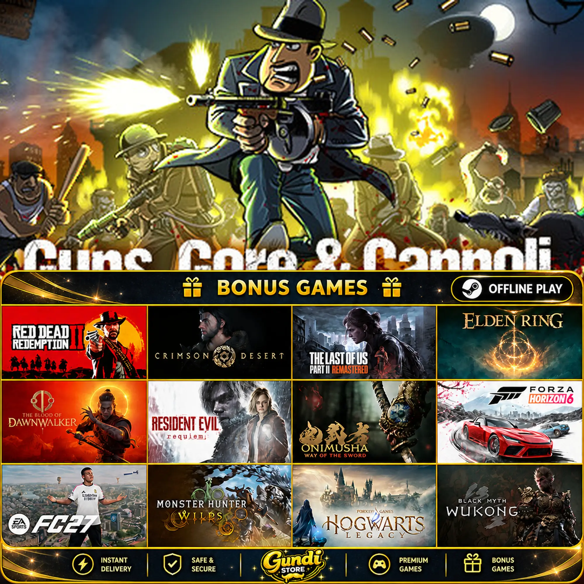 [AUTO CODE] - Guns, Gore & Cannoli + BONUS GAME