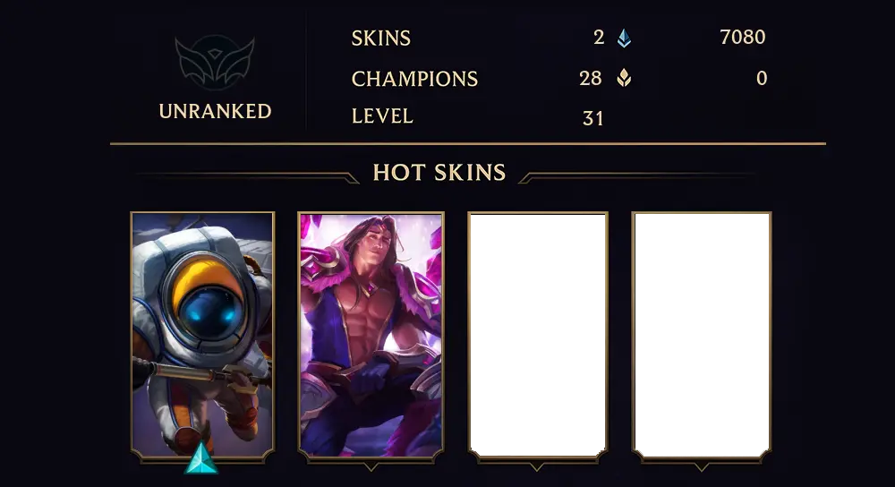 UNRANKED - 31 LVL - 2 SKIN