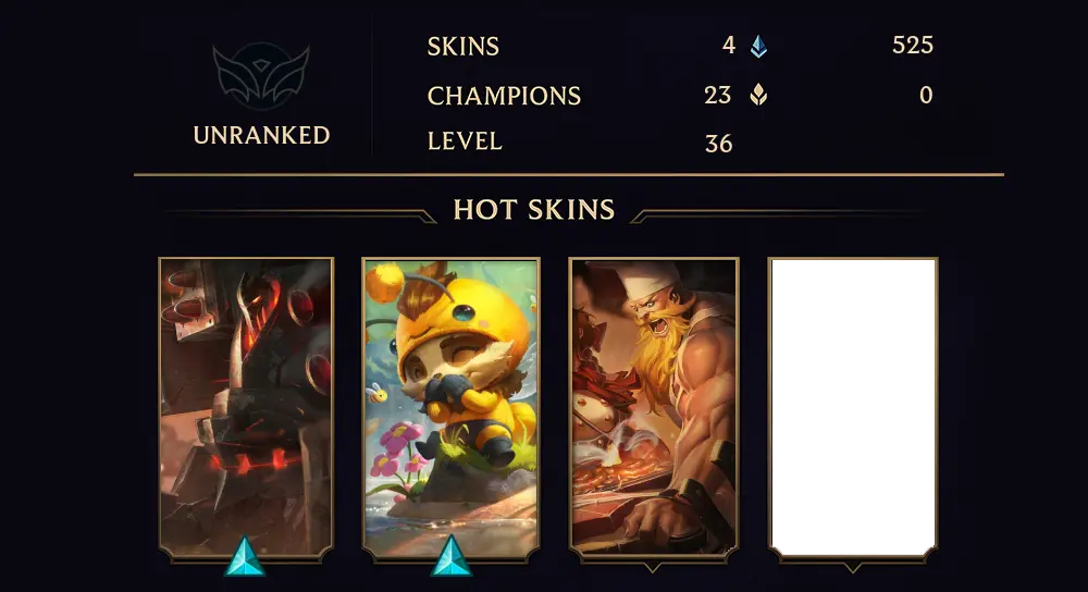 UNRANKED - 36 LVL - 4 SKIN