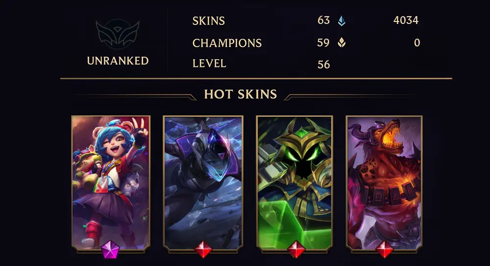 UNRANKED - 56 LVL - 63 SKIN
