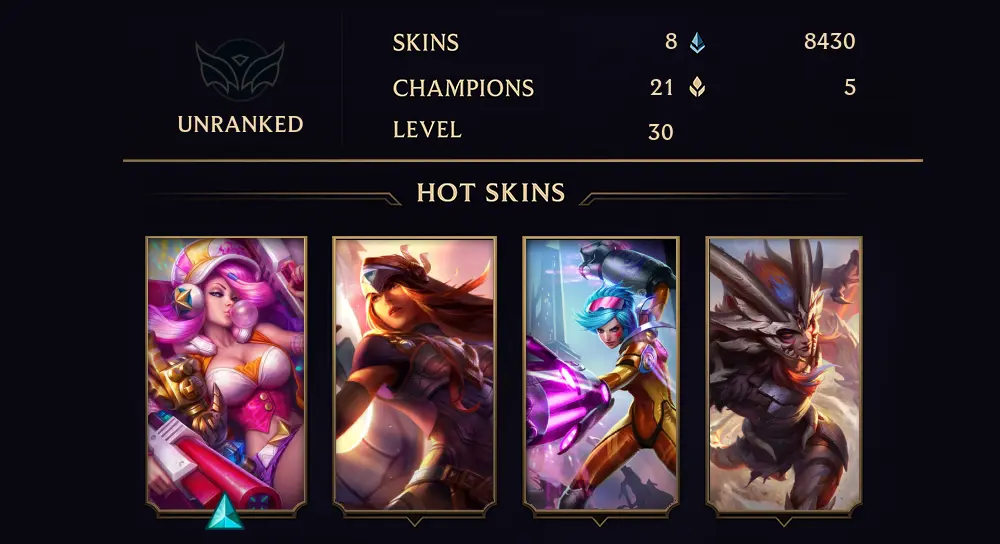 NA - UNRANKED - 30 LVL - 8 SKIN