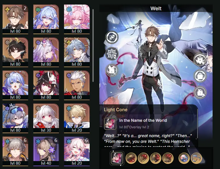 NA - Trailblaze Level: 68 - 34 CHARACTERS - Robin - Sunday - E2 Welt - Robin • Summeretto - Cyrene - Dan Heng • Permansor Terrae - Castorice - Sparkle - Archer - Silver Wolf - Clara - Gepard