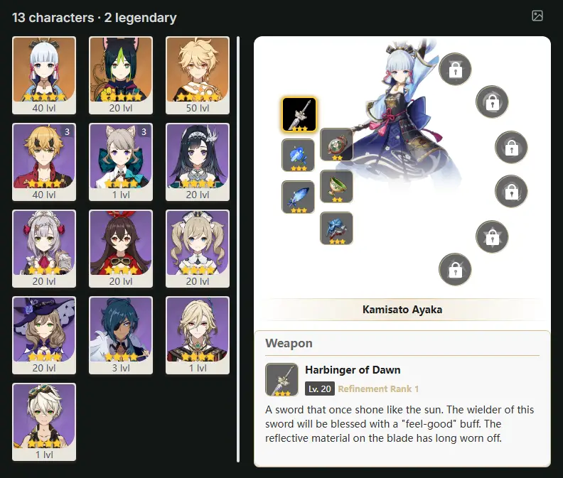 EU- AR: 28 - 13 CHARACTERS [ 2 - FIVE STARS CHARACTERS ] Kamisato Ayaka - Tighnari