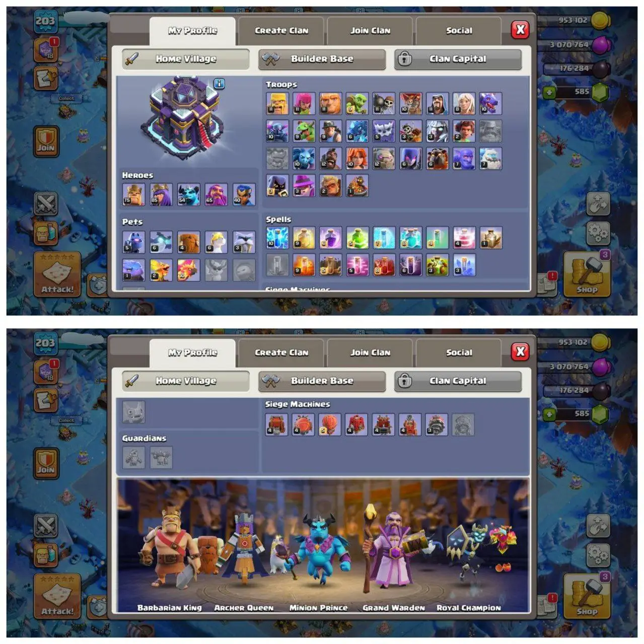 {75% DISCOUNT} TH15 NEAR MAX ID⚡️6 EPIC EQUIPMENT⚡️XP-203⚡️HERO 75-85-54-65-40⚡️500 GEMS NAME CHANGE⚡️ 239 CWL MEDALS⚡️ MAGIC ITEMS⚡️OP LAB⚡️INSTANT DELIVERY 🚚