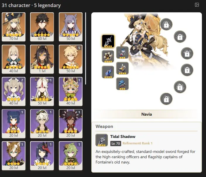 EU - AR:41-NAVIA - ZHONGLI - KEQING - JEAN - DEHYA  -31 characters