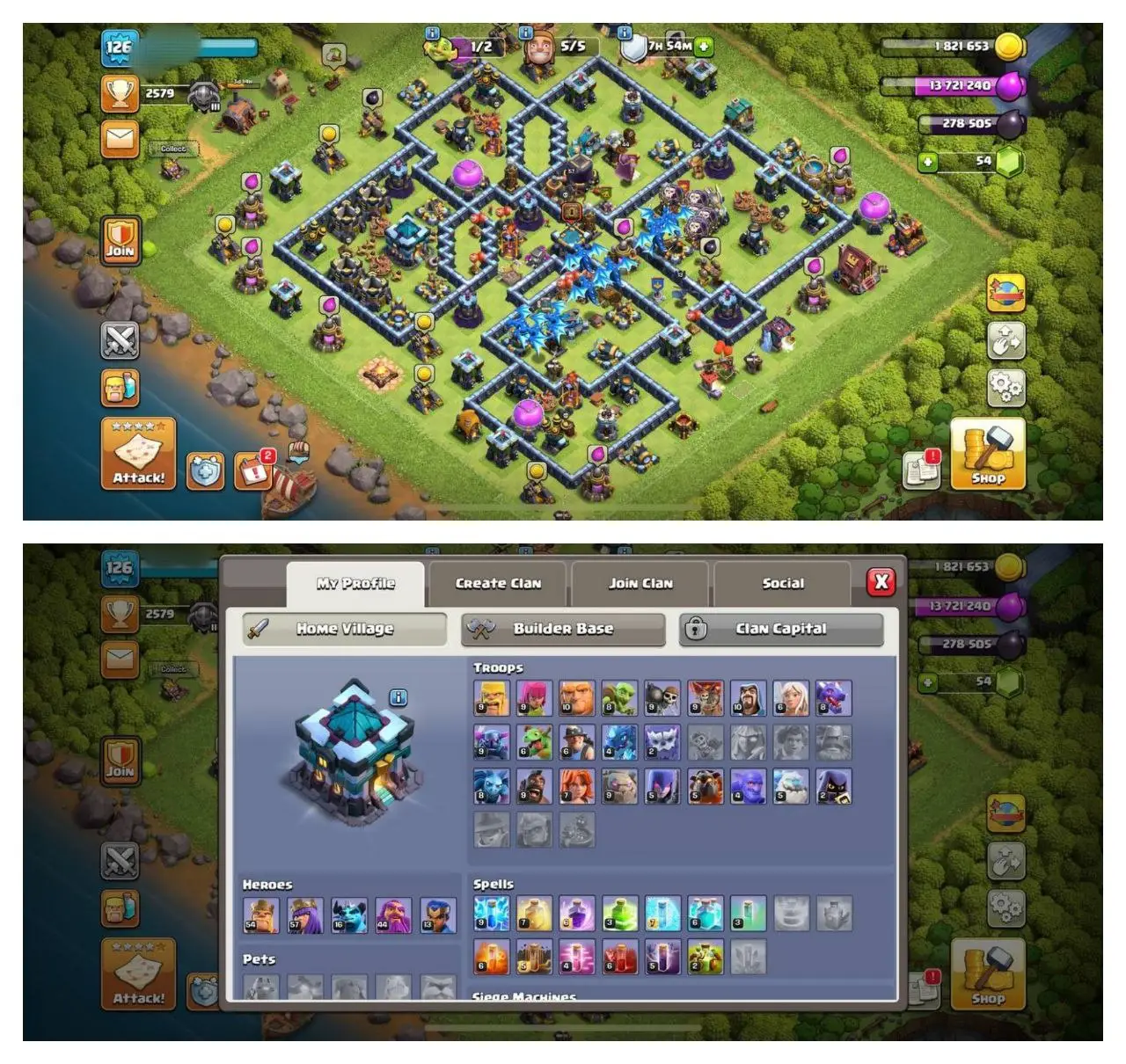 {50% DISCOUNT} TH13 SEMI MAX ⚡️XP-126⚡️HERO 54-57-16-44-13⚡️500 GEMS NAME CHANGE⚡️MAGIC ITEMS⚡️OP LAB⚡️INSTANT DELIVERY 🚚
