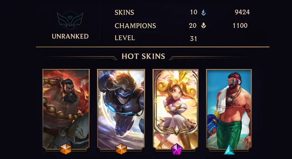 UNRANKED - 31 LVL - 10 SKIN