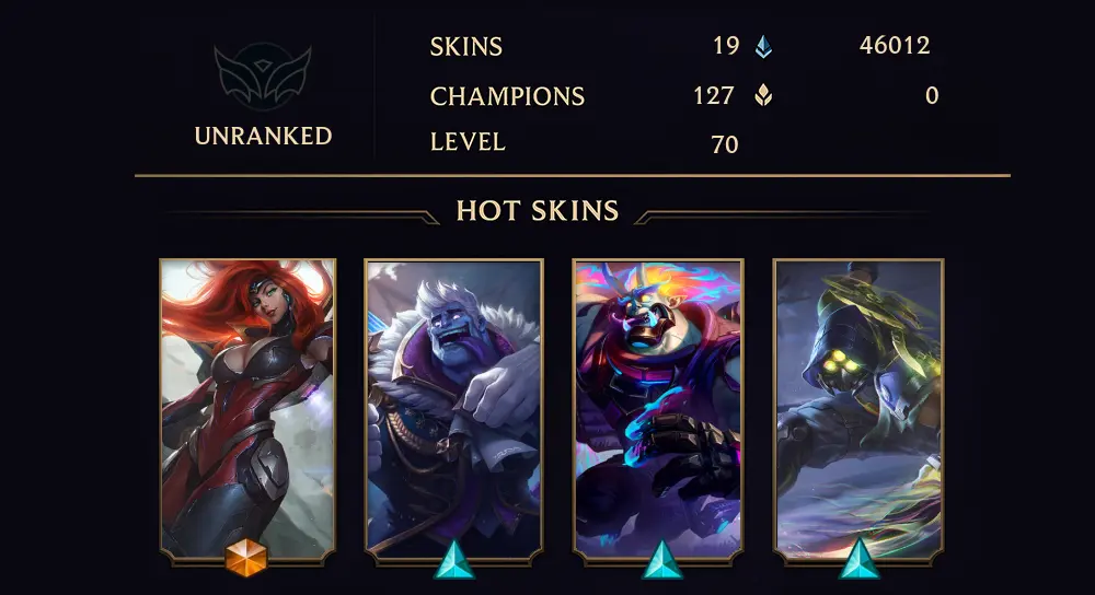 UNRANKED - 70 LVL - 19 SKIN