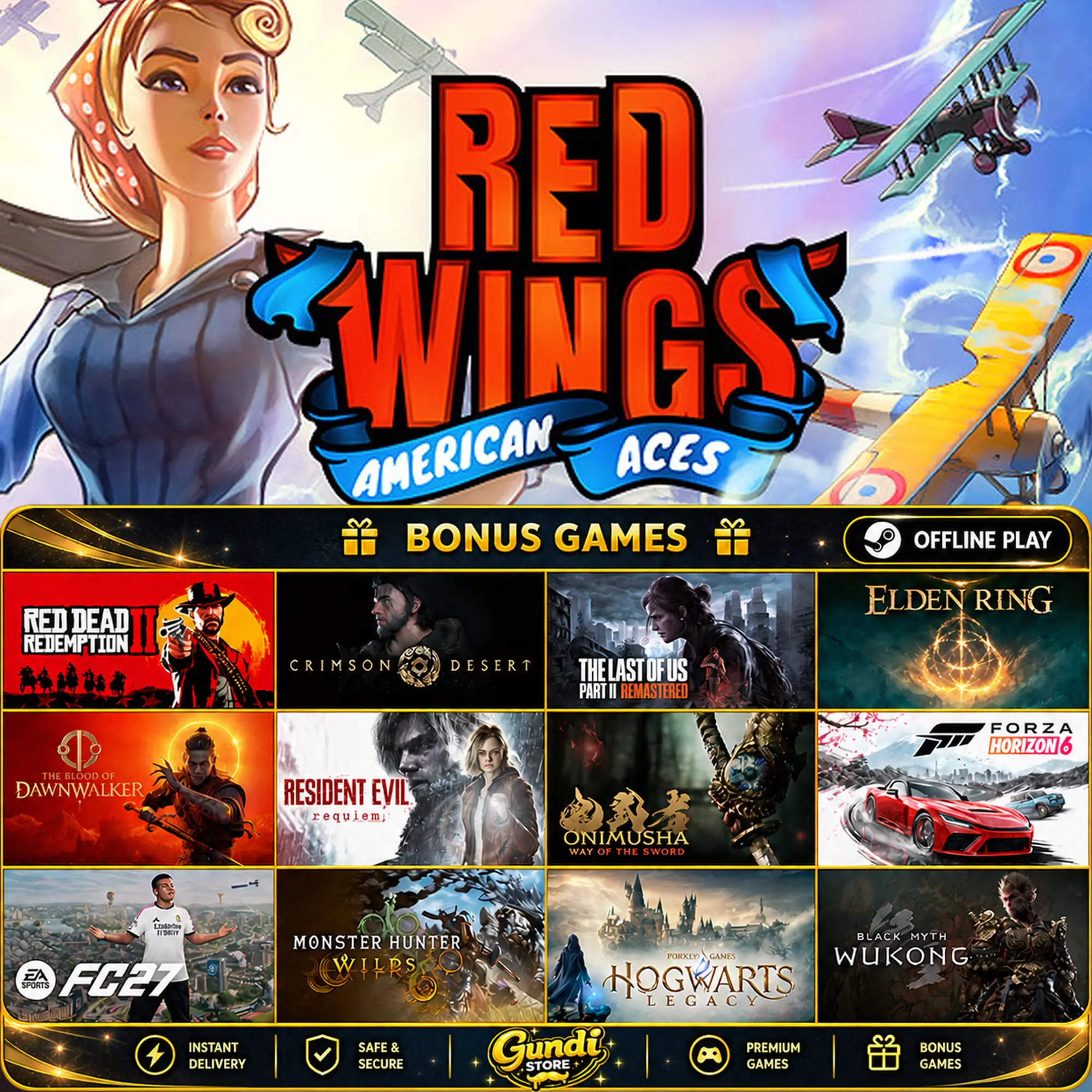 [AUTO CODE] - Red Wings_ American Aces + BONUS GAME