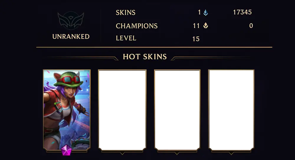 UNRANKED - 15 LVL - 1 SKIN