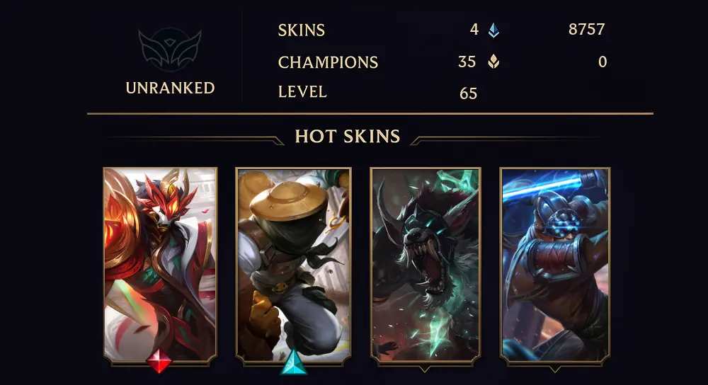 UNRANKED - 65 LVL - 4 SKIN