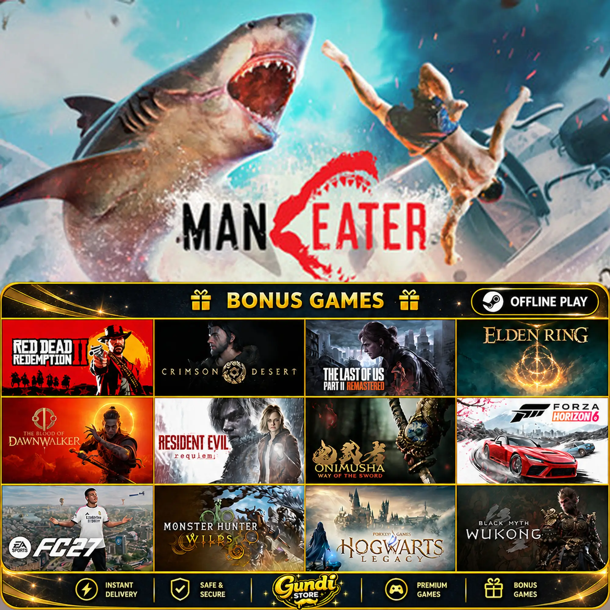 [AUTO CODE] - Maneater + BONUS GAME