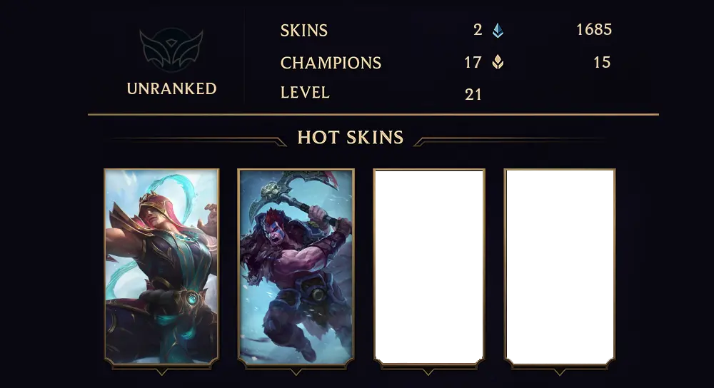 EUW - UNRANKED - 21 LVL - 2 SKIN