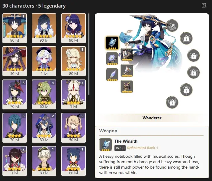 ASIA- AR:55- C1 WANDERER- YELAN- RAIDER SHOGUN-MONA-QIQI15 characters