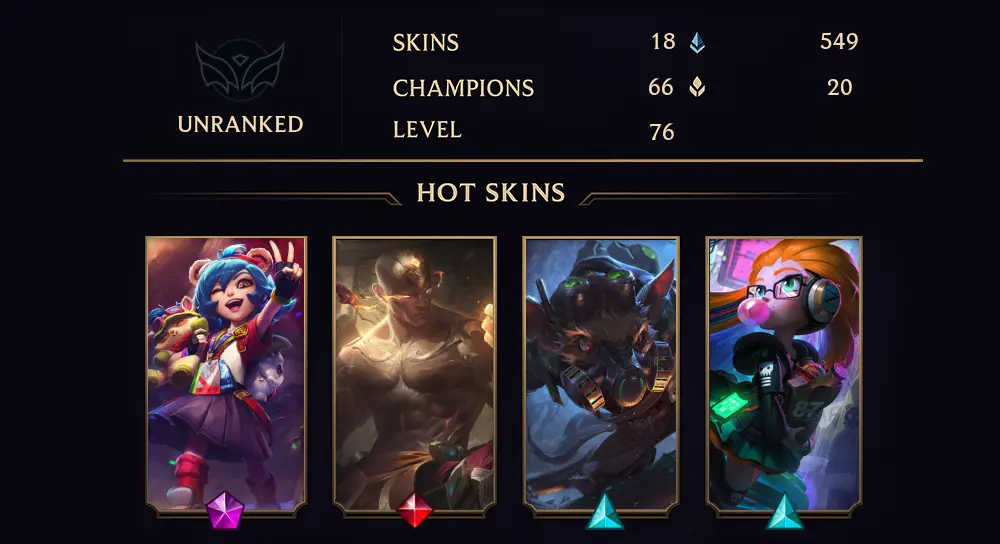 UNRANKED - 76 LVL - 18 SKIN