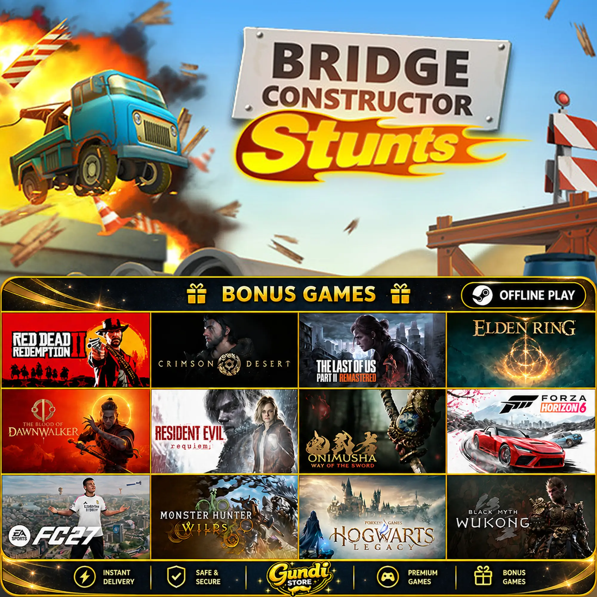 [AUTO CODE] - Bridge Constructor Stunts + BONUS GAME