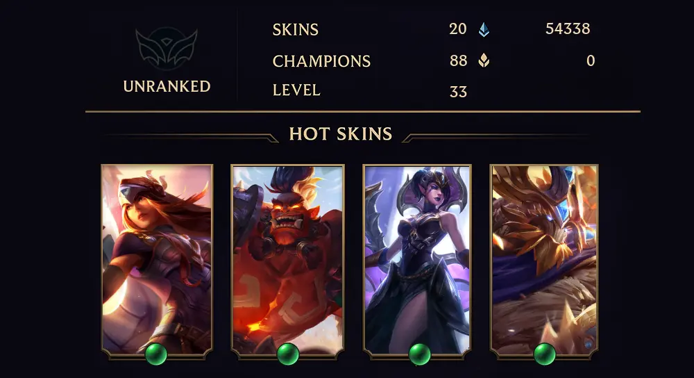 UNRANKED - 33 LVL - 20 SKIN