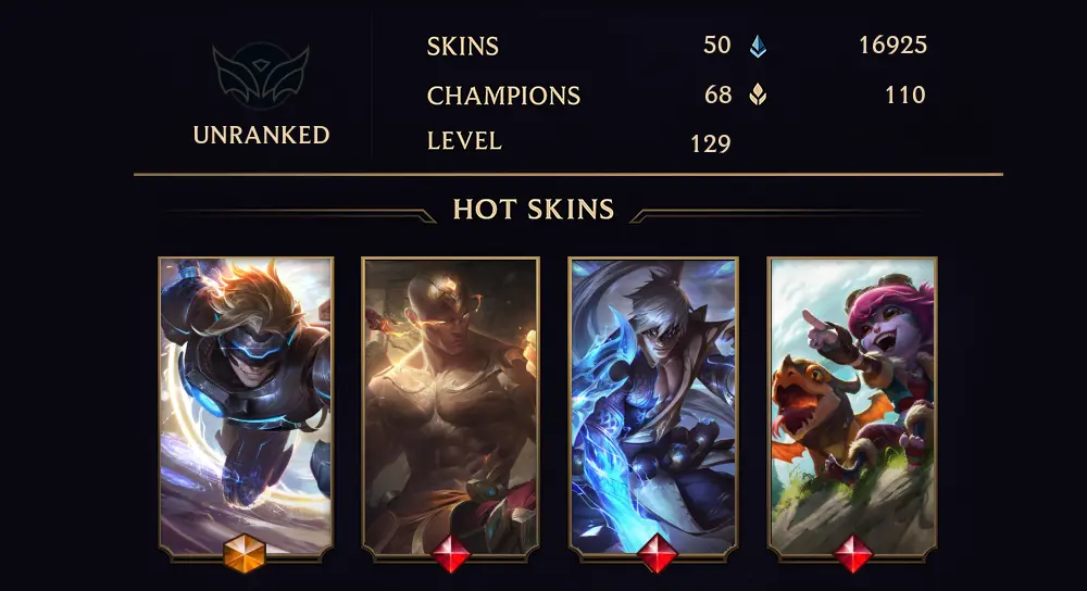 UNRANKED - 129 LVL - 50 SKIN