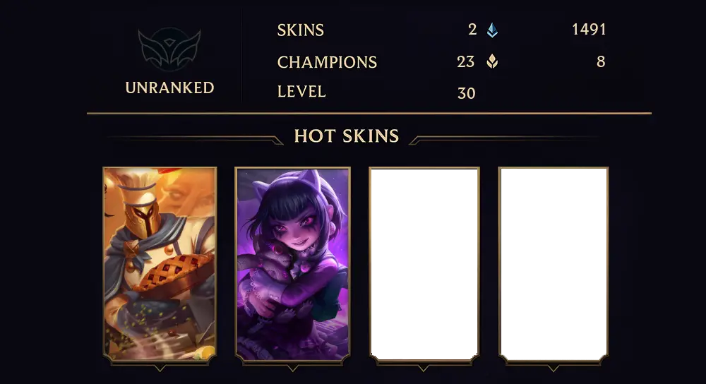 EUW - UNRANKED - 30 LVL - 2 SKIN