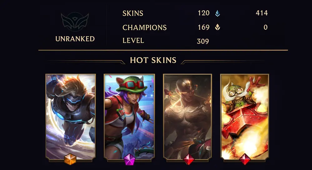 UNRANKED - 309 LVL - 120 SKINS