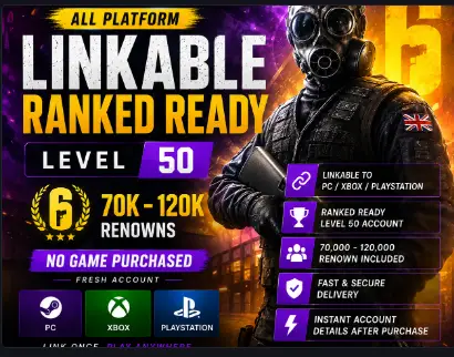 All Platforms - Level 50+ - Ranked Ready Smurf - 70K-120K Renown - 7-15 Alpha Packs - Steam & Ubisoft - Full Access