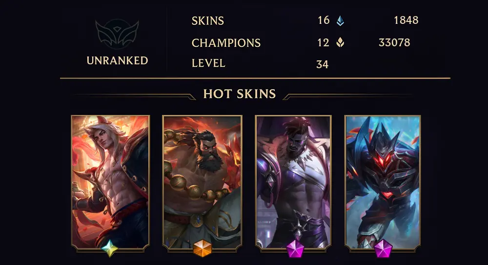 UNRANKED - 34 LVL - 16 SKIN