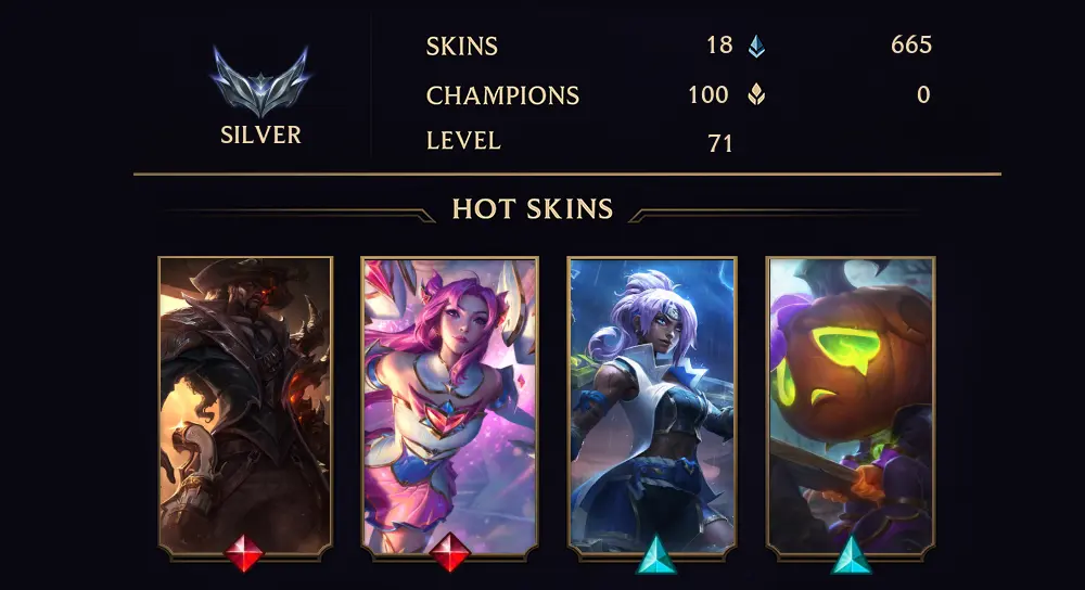 EUW - SILVER I - 71 LVL - 18 SKIN