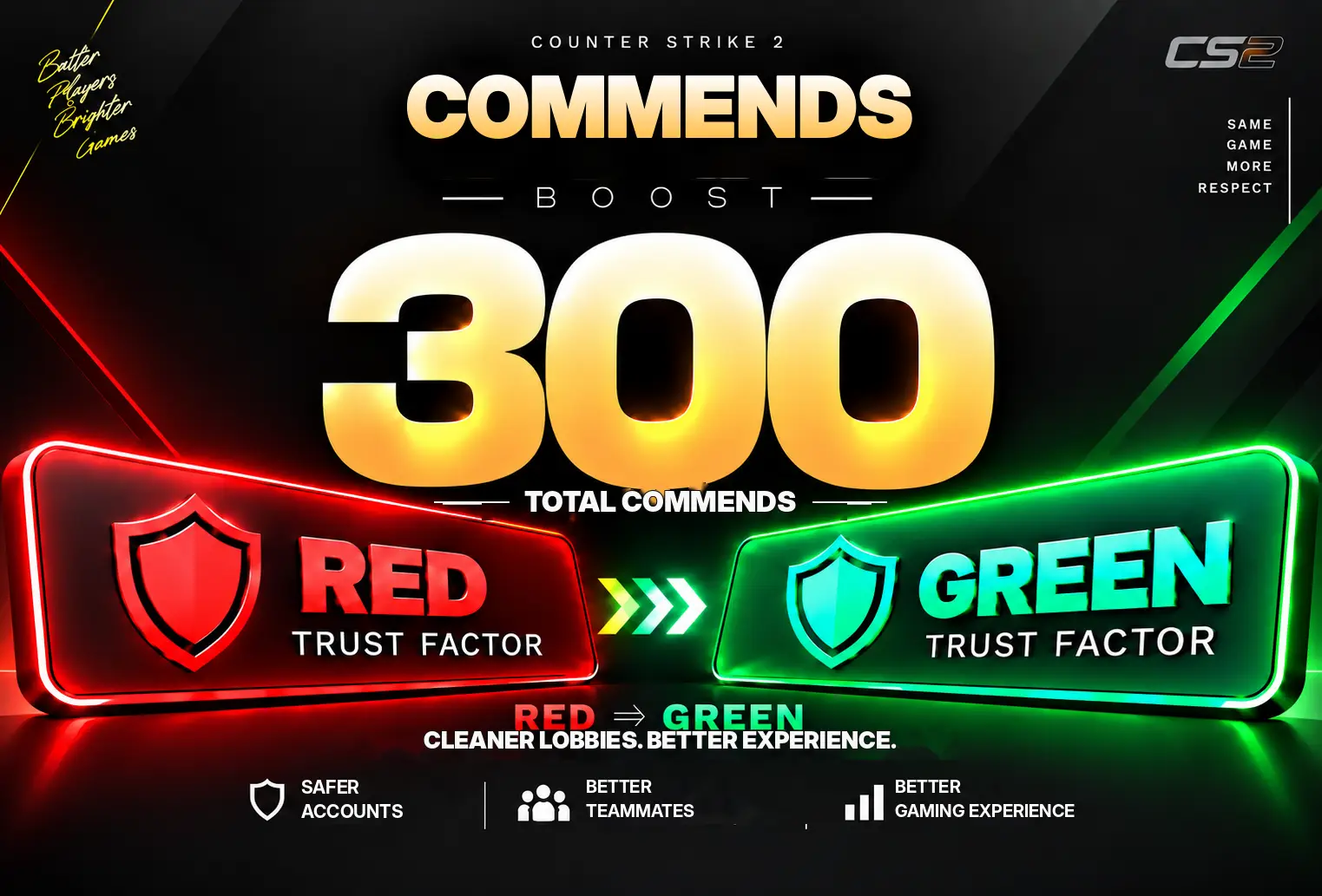 🤍CS2 COMMENDS BOOST🤍(100/100/100)🤍GREEN FACTOR, LIKES, PRAISE🤍