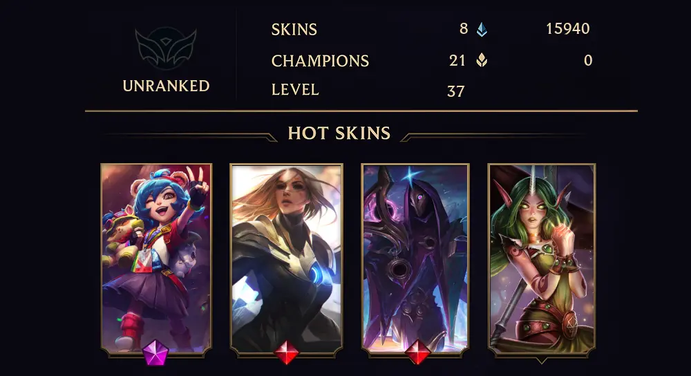 UNRANKED - 37 LVL - 8 SKIN