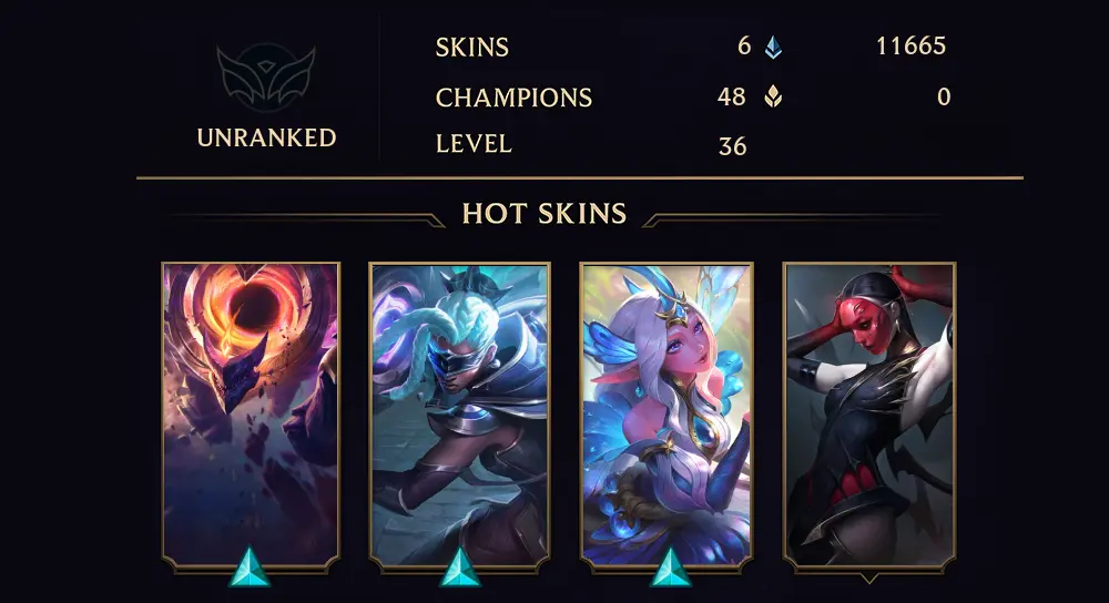 UNRANKED - 36 LVL - 6 SKIN
