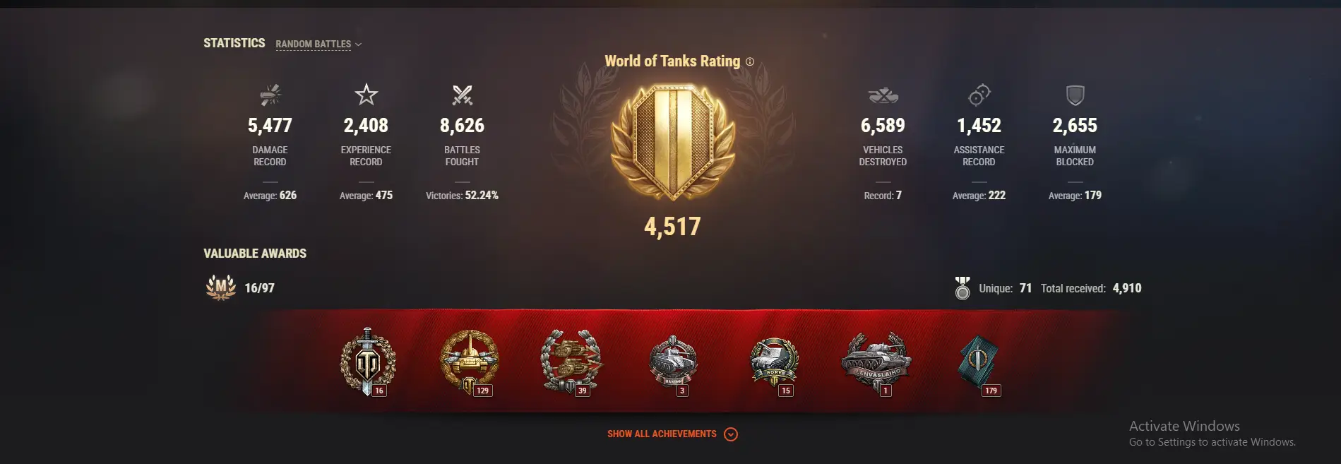 ASIA | 1 TOP TANKS | 88 PREMIUM TANKS | 830 GOLD | 8626 BATTLES | INACTIVE