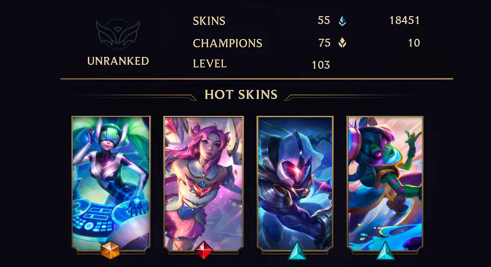 UNRANKED - 103 LVL - 55 SKIN