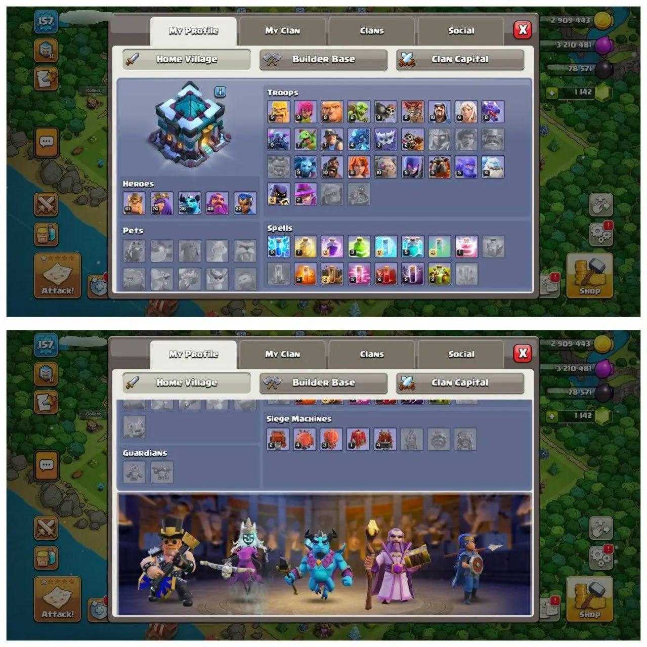 {80% DISCOUNT} TH13 ALMOST MAX ID⚡️4 EPIC EQUIPMENT⚡️XP-157⚡️HERO 61-74-36-49-22⚡️ 320 CWL MEDALS⚡️ MAGIC ITEMS⚡️OP LAB⚡️INSTANT DELIVERY 🚚