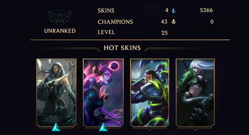 EUW - UNRANKED - 25 LVL - 4 SKIN