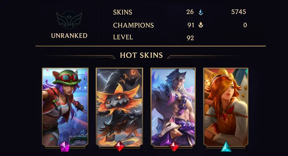 UNRANKED - 92 LVL - 26 SKIN