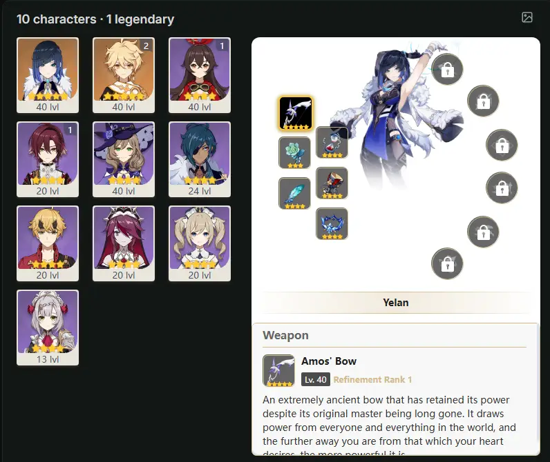 EU- AR:23 - 10 CHARACTERS [ 1 - FIVE STARS CHARACTERS ] Yelan