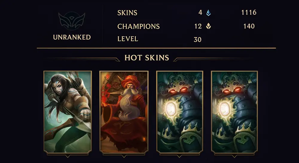 UNRANKED - 30 LVL - 4 SKIN
