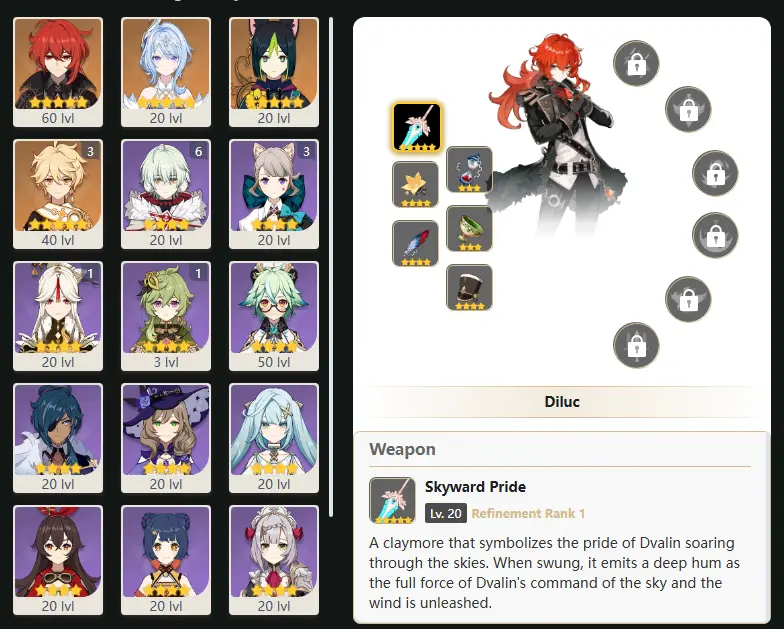 EU - AR: 35 - 17 CHARACTERS [ 3 - FIVE STARS CHARACTERS ] Diluc - Odette - Tighnari