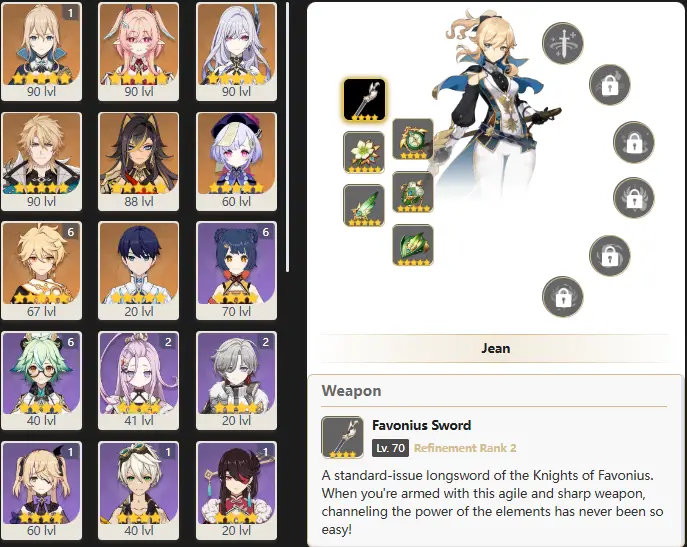 EU- AR:54- 35 CHARACTERS [ 7- FIVE STARS CHARACTERS ] C1 Jean- Linnea - Skirk - Varka - Dehya - Qiqi - Manekin