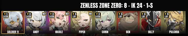 Zenless Zone Zero - Inter-Knot 24 - 8 Agents - 1x S-Rank (Soldier 11) - Nicole - Anby - Corin - Piper - Pulchra - Ben - Billy - Full Access