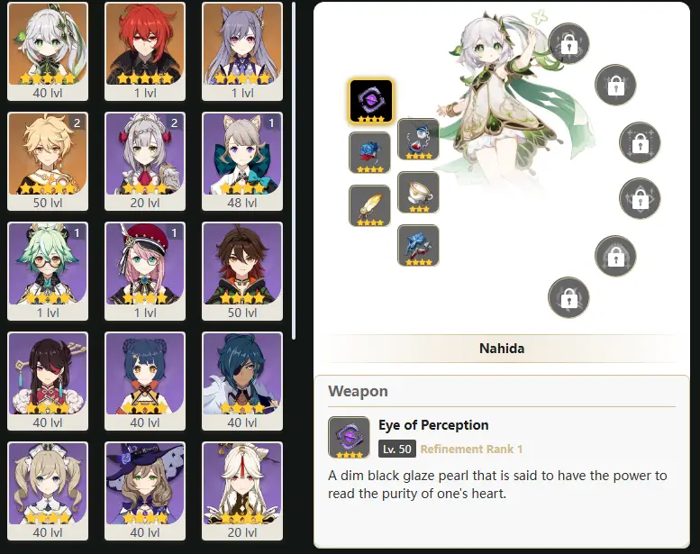 NA - AR: 26 - 23 CHARACTERS [ 3 - FIVE STARS CHARACTERS ] - Nahida - Diluc - Keqing