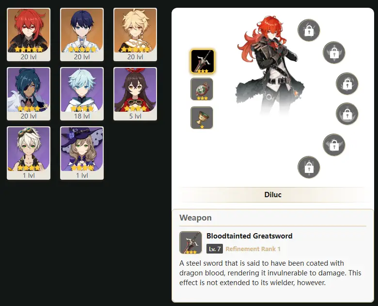 NA - AR: 10 - 8 CHARACTERS [ 2 - FIVE STARS CHARACTERS ] - Diluc - Manekin