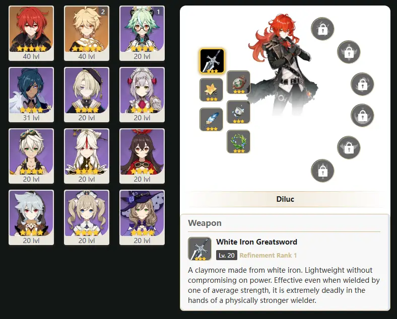 NA - AR: 22 - 12 CHARACTERS [ 1 - FIVE STARS CHARACTERS ] - Diluc