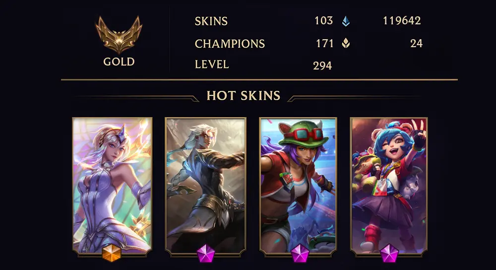GOLD I - 294 LVL - 103 SKIN